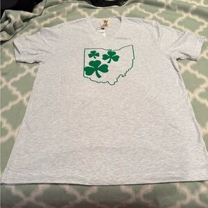 Gray T-Shirt with Green Clover and state of Ohio Graphic